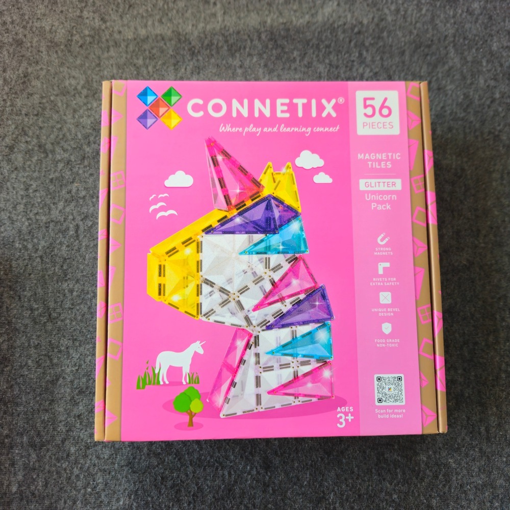 New! CONNETIX Magnetic Tiles Glitter Unicorn 56 pc STEM‎ Building Toy